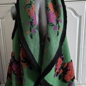Floral Green Vest with Black Trim